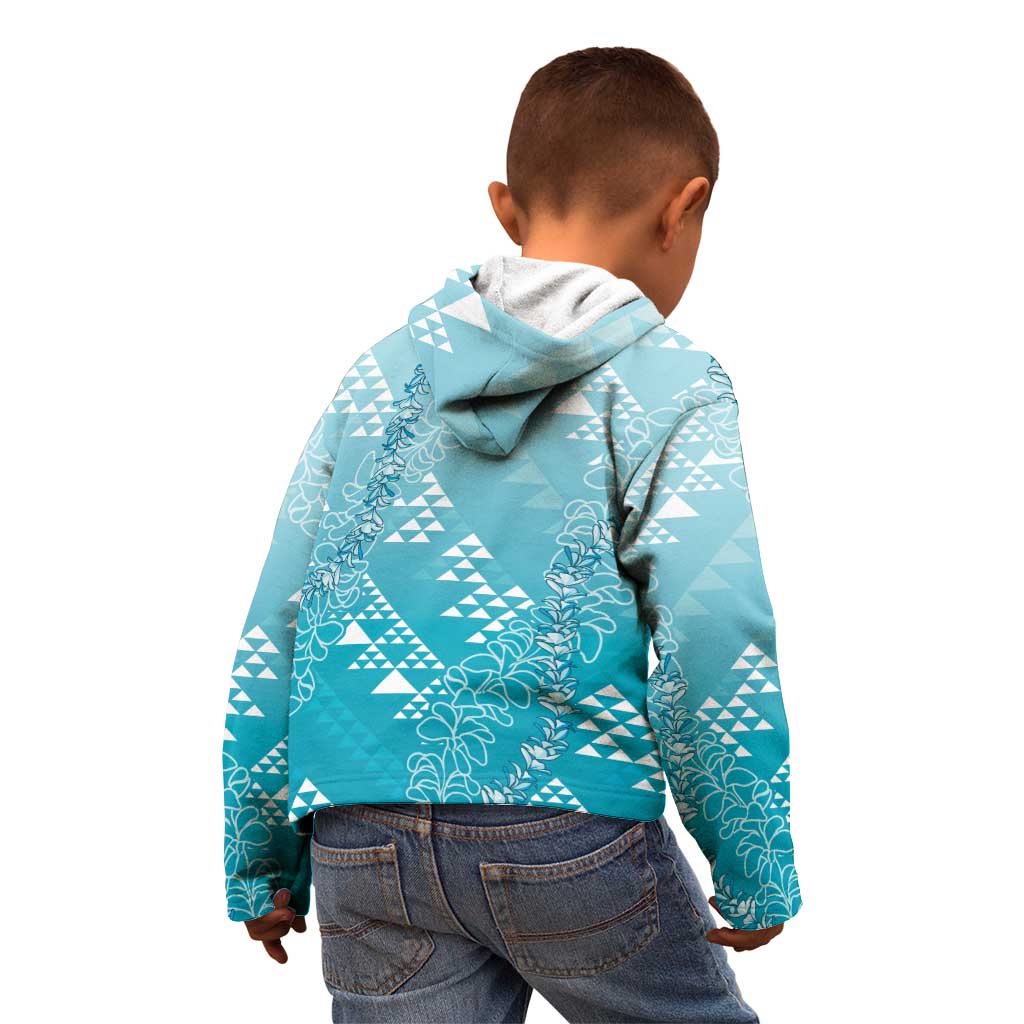 Hawaii Turquoise Kapa Kid Hoodie Vintage 'Ohe Kāpala Motifs Mix Plumeria Leis