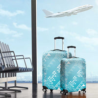 Hawaii Turquoise Kapa Luggage Cover Vintage 'Ohe Kāpala Motifs Mix Plumeria Leis