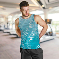 Hawaii Turquoise Kapa Men Tank Top Vintage 'Ohe Kāpala Motifs Mix Plumeria Leis