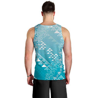 Hawaii Turquoise Kapa Men Tank Top Vintage 'Ohe Kāpala Motifs Mix Plumeria Leis