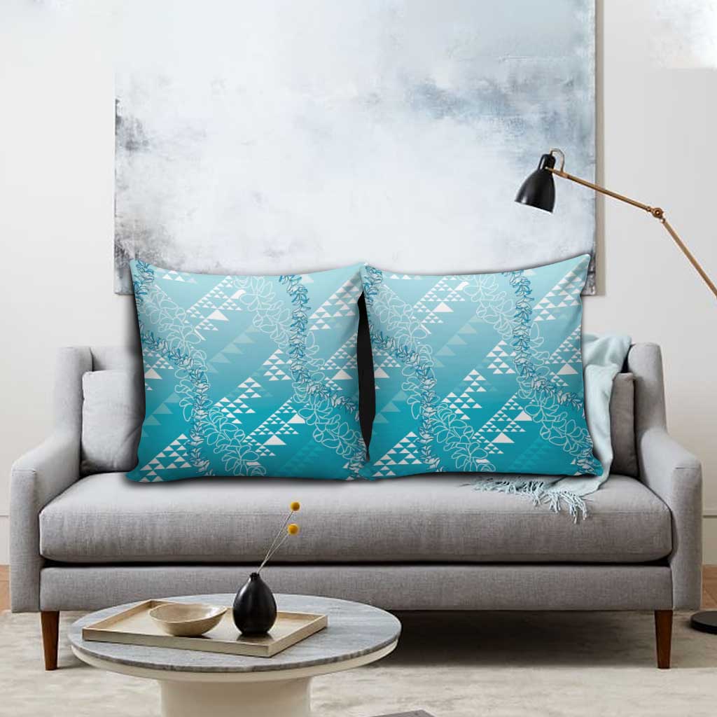 Hawaii Turquoise Kapa Pillow Cover Vintage 'Ohe Kāpala Motifs Mix Plumeria Leis LT7 - Polynesian Pride