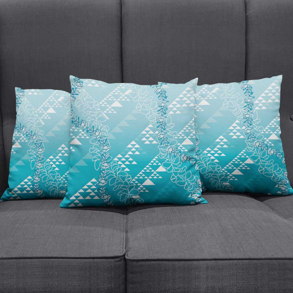Hawaii Turquoise Kapa Pillow Cover Vintage 'Ohe Kāpala Motifs Mix Plumeria Leis LT7 - Polynesian Pride