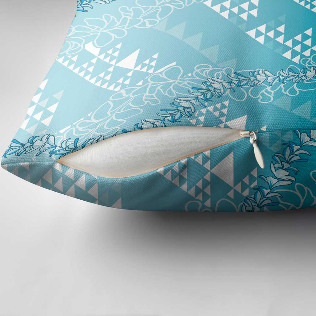 Hawaii Turquoise Kapa Pillow Cover Vintage 'Ohe Kāpala Motifs Mix Plumeria Leis LT7 - Polynesian Pride