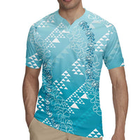Hawaii Turquoise Kapa Rugby Jersey Vintage 'Ohe Kāpala Motifs Mix Plumeria Leis LT7 - Polynesian Pride