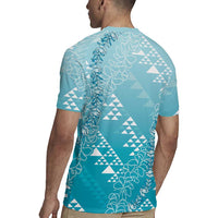 Hawaii Turquoise Kapa Rugby Jersey Vintage 'Ohe Kāpala Motifs Mix Plumeria Leis LT7 - Polynesian Pride