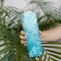Hawaii Turquoise Kapa Skinny Tumbler Vintage 'Ohe Kāpala Motifs Mix Plumeria Leis
