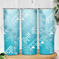Hawaii Turquoise Kapa Skinny Tumbler Vintage 'Ohe Kāpala Motifs Mix Plumeria Leis