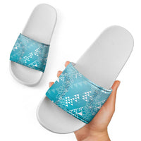 Hawaii Turquoise Kapa Slide Sandals Vintage 'Ohe Kāpala Motifs Mix Plumeria Leis