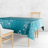 Hawaii Turquoise Kapa Tablecloth Vintage 'Ohe Kāpala Motifs Mix Plumeria Leis