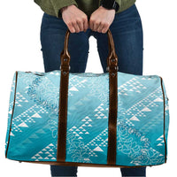 Hawaii Turquoise Kapa Travel Bag Vintage 'Ohe Kāpala Motifs Mix Plumeria Leis