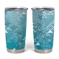 Hawaii Turquoise Kapa Tumbler Cup Vintage 'Ohe Kāpala Motifs Mix Plumeria Leis