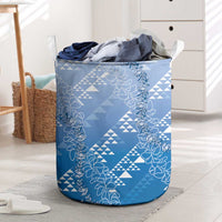 Hawaii Royal Blue Kapa Laundry Basket Vintage 'Ohe Kāpala Motifs Mix Plumeria Leis