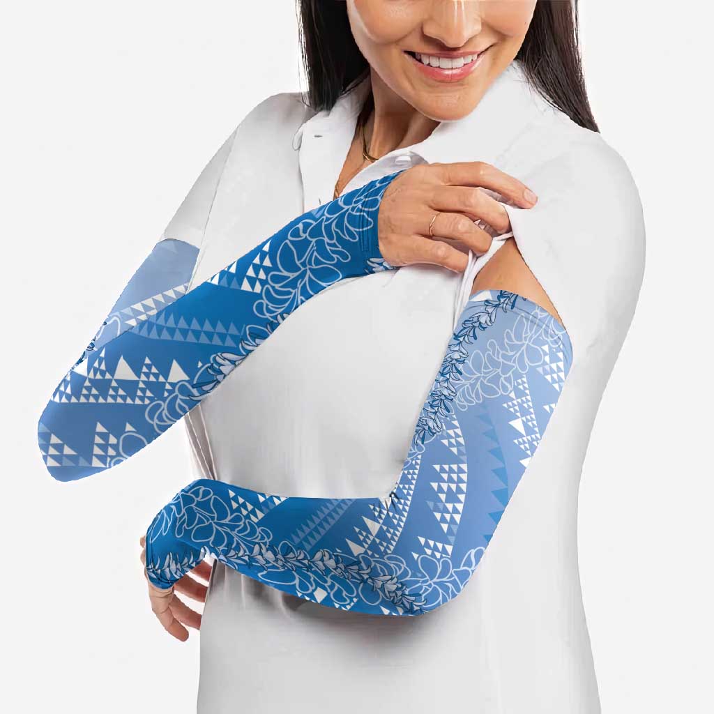 Hawaii Royal Blue Kapa Arm Sleeves Vintage 'Ohe Kāpala Motifs Mix Plumeria Leis