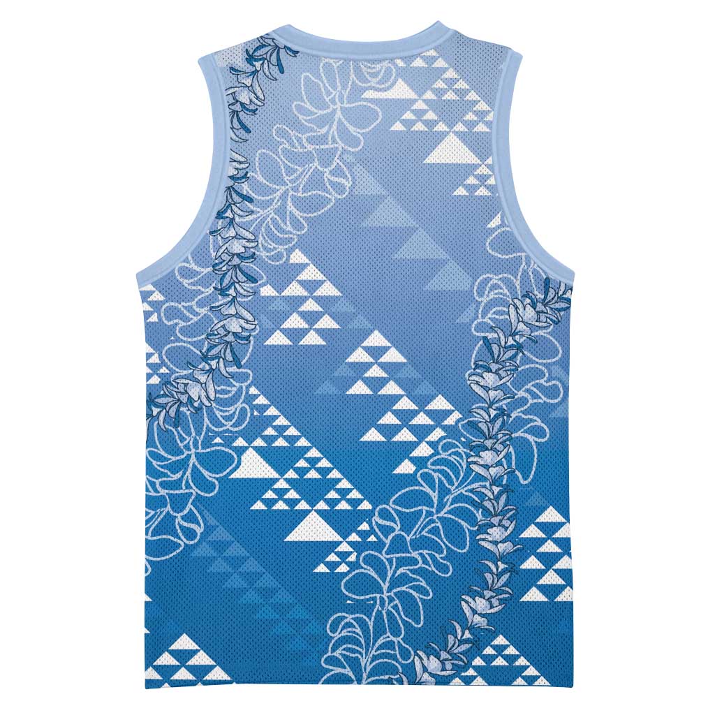 Hawaii Royal Blue Kapa Basketball Jersey Vintage 'Ohe Kāpala Motifs Mix Plumeria Leis