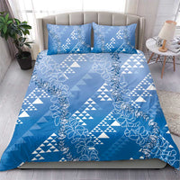 Hawaii Royal Blue Kapa Bedding Set Vintage 'Ohe Kāpala Motifs Mix Plumeria Leis