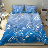 Hawaii Royal Blue Kapa Bedding Set Vintage 'Ohe Kāpala Motifs Mix Plumeria Leis