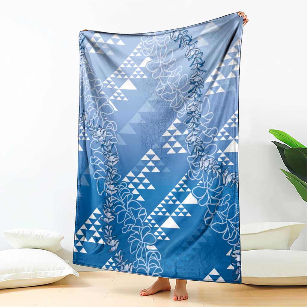 Hawaii Royal Blue Kapa Blanket Vintage 'Ohe Kāpala Motifs Mix Plumeria Leis LT7 - Polynesian Pride
