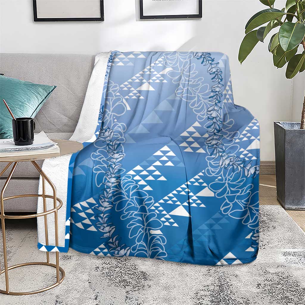 Hawaii Royal Blue Kapa Blanket Vintage 'Ohe Kāpala Motifs Mix Plumeria Leis LT7 - Polynesian Pride