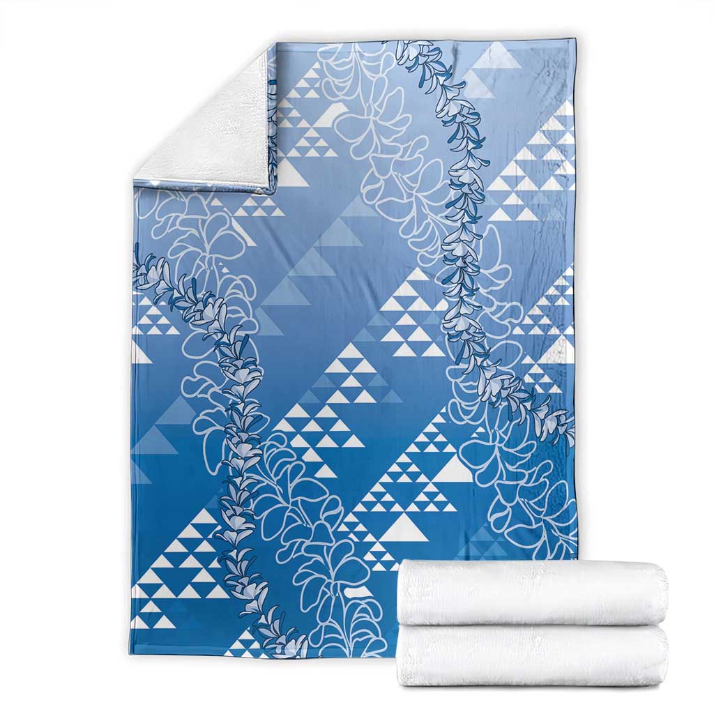 Hawaii Royal Blue Kapa Blanket Vintage 'Ohe Kāpala Motifs Mix Plumeria Leis LT7 - Polynesian Pride