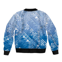 Hawaii Royal Blue Kapa Bomber Jacket Vintage 'Ohe Kāpala Motifs Mix Plumeria Leis