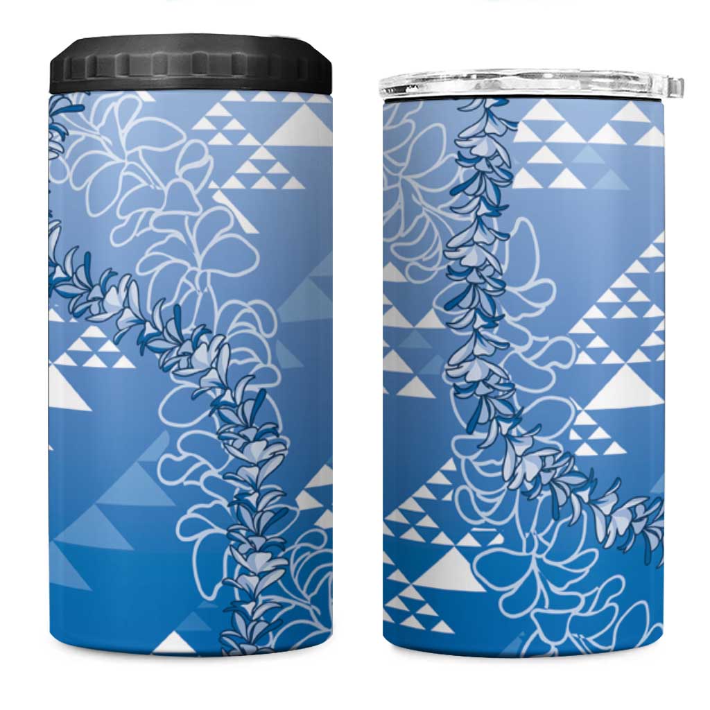 Hawaii Royal Blue Kapa 4 in 1 Can Cooler Tumbler Vintage 'Ohe Kāpala Motifs Mix Plumeria Leis