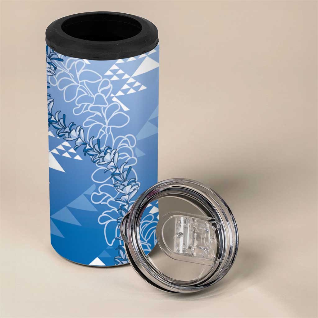 Hawaii Royal Blue Kapa 4 in 1 Can Cooler Tumbler Vintage 'Ohe Kāpala Motifs Mix Plumeria Leis