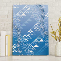 Hawaii Royal Blue Kapa Canvas Wall Art Vintage 'Ohe Kāpala Motifs Mix Plumeria Leis