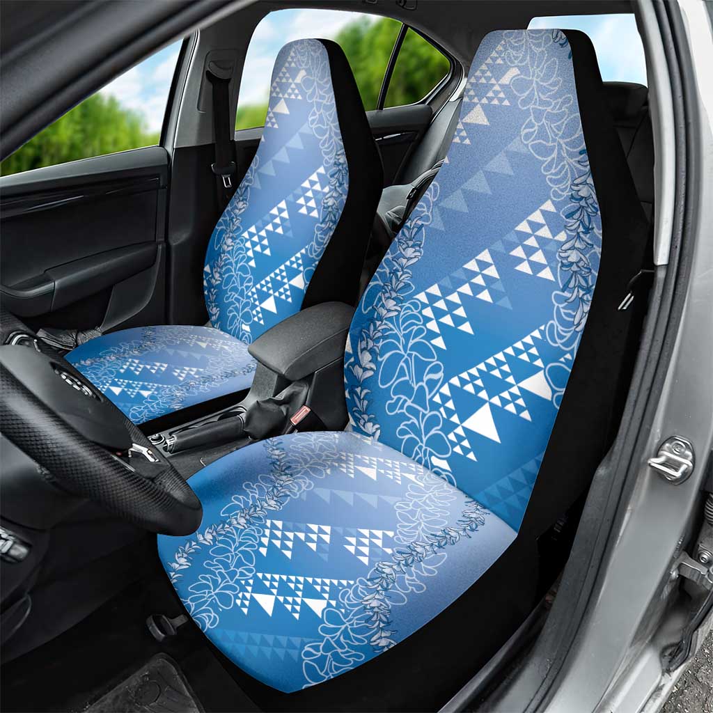 Hawaii Royal Blue Kapa Car Seat Cover Vintage 'Ohe Kāpala Motifs Mix Plumeria Leis