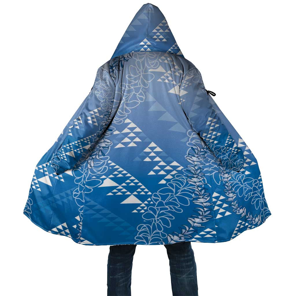 Hawaii Royal Blue Kapa Cloak Vintage 'Ohe Kāpala Motifs Mix Plumeria Leis