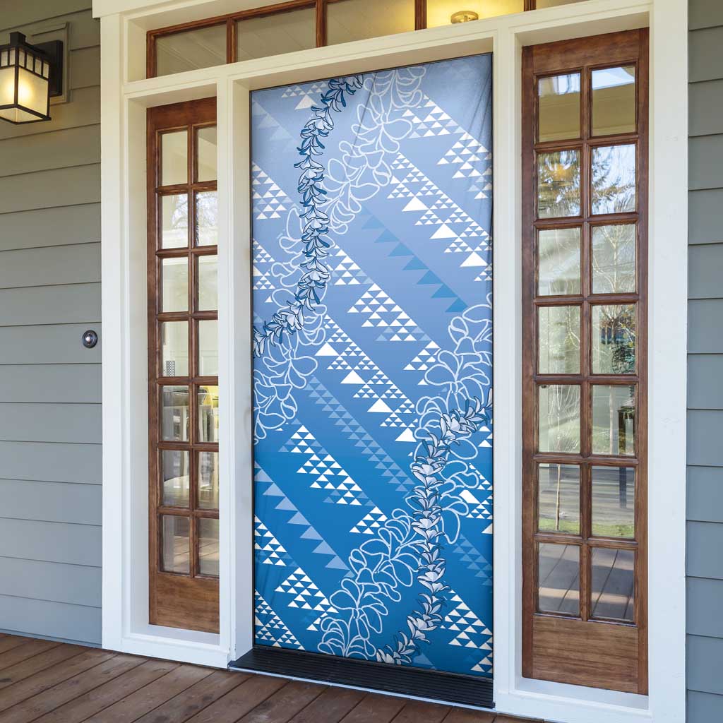 Hawaii Royal Blue Kapa Door Cover Vintage 'Ohe Kāpala Motifs Mix Plumeria Leis