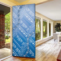 Hawaii Royal Blue Kapa Door Cover Vintage 'Ohe Kāpala Motifs Mix Plumeria Leis
