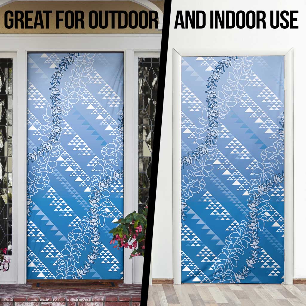 Hawaii Royal Blue Kapa Door Cover Vintage 'Ohe Kāpala Motifs Mix Plumeria Leis