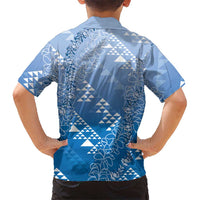 Hawaii Royal Blue Kapa Family Matching Mermaid Dress and Hawaiian Shirt Vintage 'Ohe Kāpala Motifs Mix Plumeria Leis LT7 - Polynesian Pride