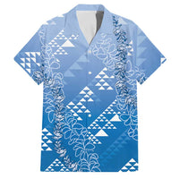 Hawaii Royal Blue Kapa Family Matching Mermaid Dress and Hawaiian Shirt Vintage 'Ohe Kāpala Motifs Mix Plumeria Leis LT7 Dad's Shirt - Short Sleeve Royal Blue - Polynesian Pride