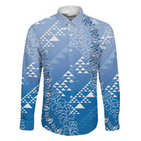 Hawaii Royal Blue Kapa Family Matching Mermaid Dress and Hawaiian Shirt Vintage 'Ohe Kāpala Motifs Mix Plumeria Leis LT7 Dad's Shirt - Long Sleeve Royal Blue - Polynesian Pride