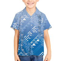 Hawaii Royal Blue Kapa Family Matching Mermaid Dress and Hawaiian Shirt Vintage 'Ohe Kāpala Motifs Mix Plumeria Leis LT7 Son's Shirt Royal Blue - Polynesian Pride