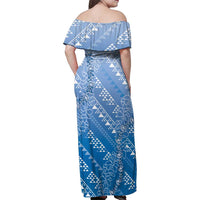 Hawaii Royal Blue Kapa Family Matching Off Shoulder Maxi Dress and Hawaiian Shirt Vintage 'Ohe Kāpala Motifs Mix Plumeria Leis
