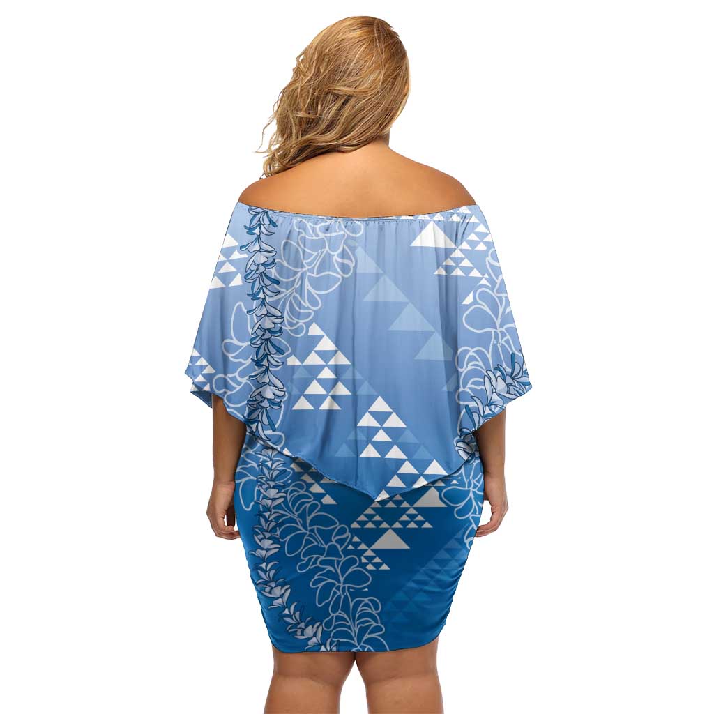Hawaii Royal Blue Kapa Family Matching Off Shoulder Short Dress and Hawaiian Shirt Vintage 'Ohe Kāpala Motifs Mix Plumeria Leis
