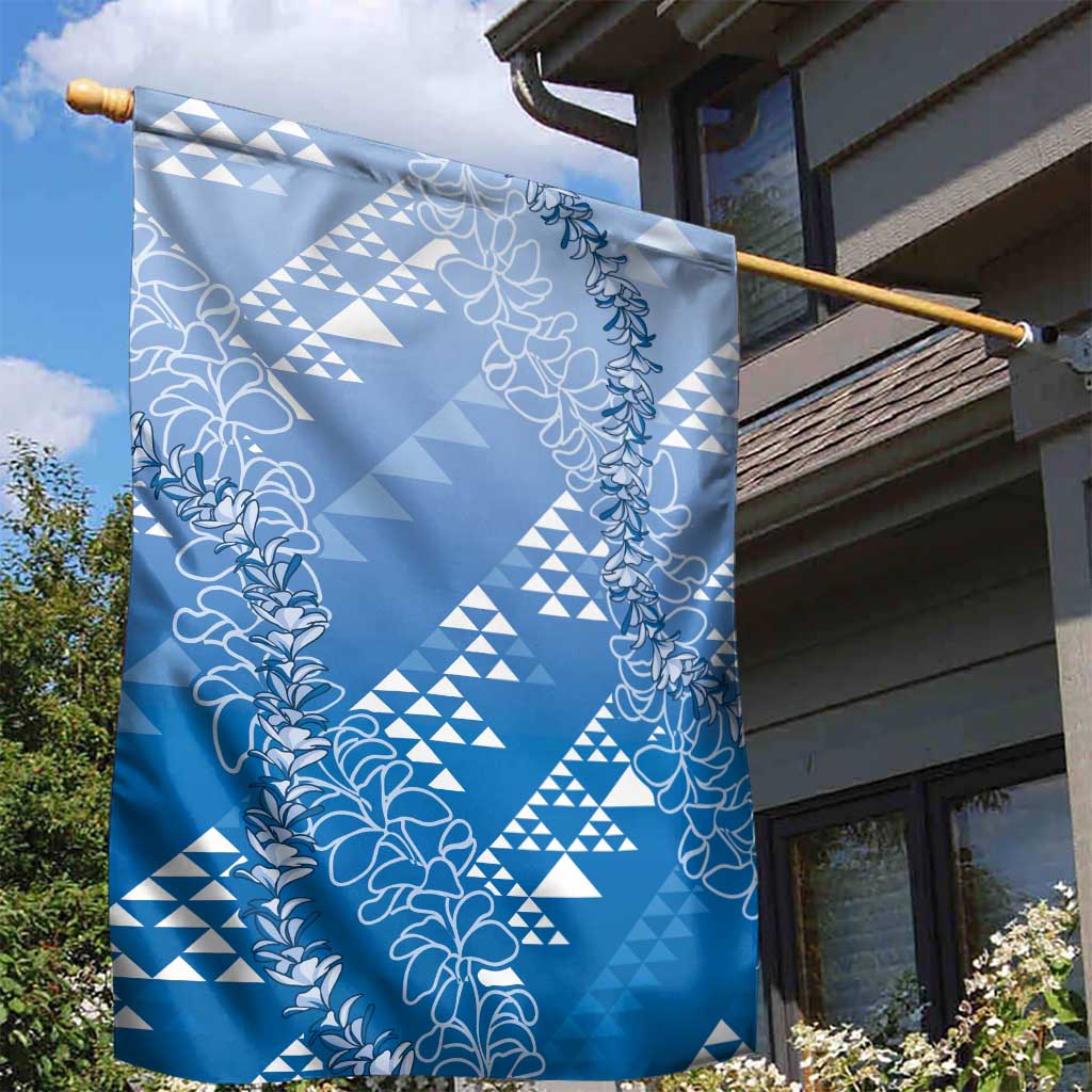 Hawaii Royal Blue Kapa Garden Flag Vintage 'Ohe Kāpala Motifs Mix Plumeria Leis