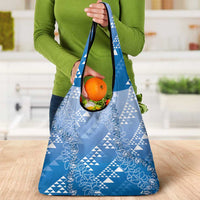 Hawaii Royal Blue Kapa Grocery Bag Vintage 'Ohe Kāpala Motifs Mix Plumeria Leis