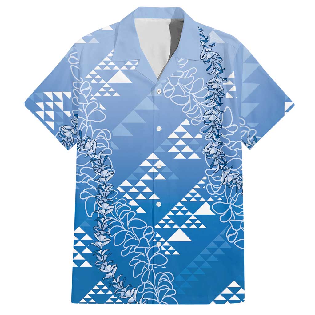Hawaii Royal Blue Kapa Hawaiian Shirt Vintage 'Ohe Kāpala Motifs Mix Plumeria Leis