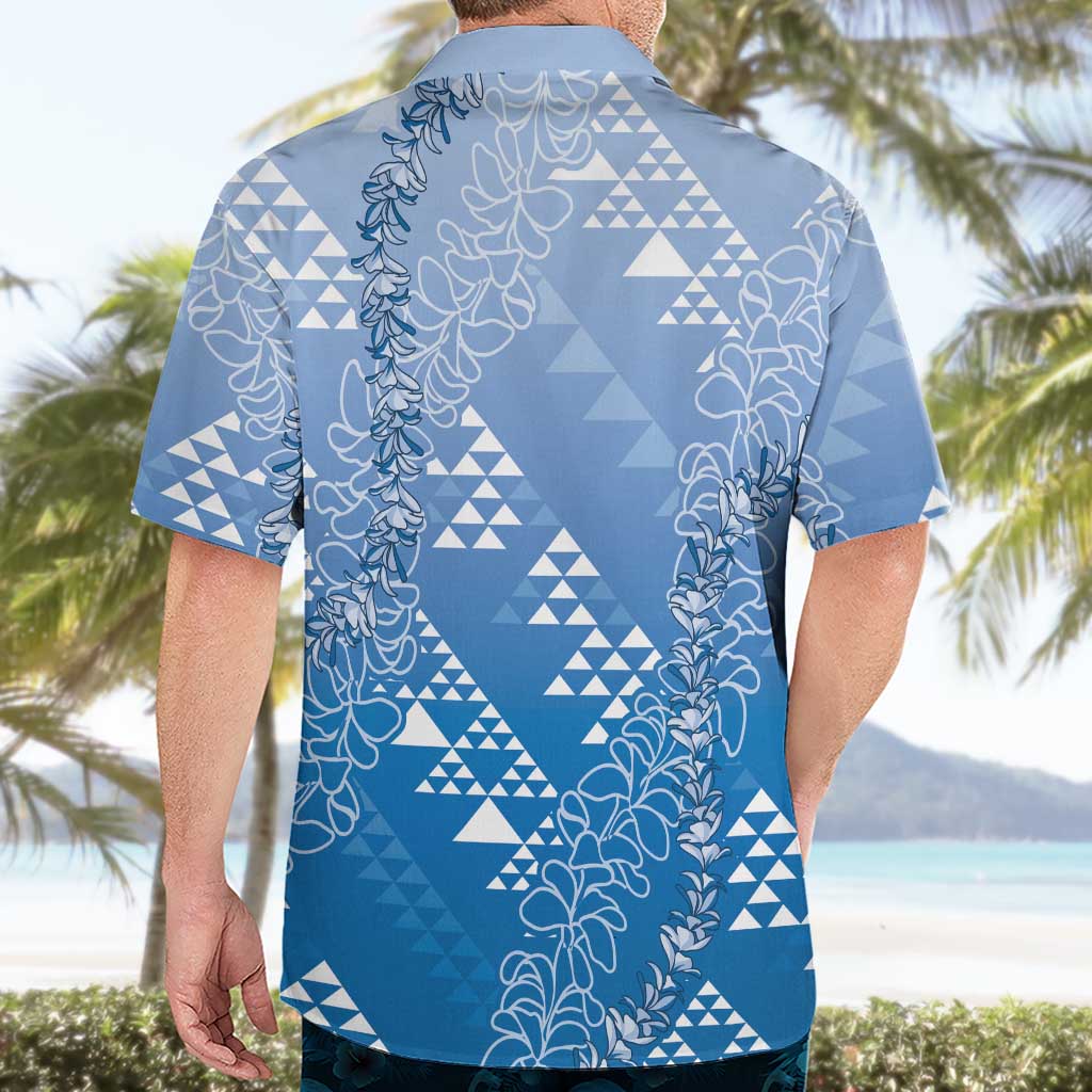 Hawaii Royal Blue Kapa Hawaiian Shirt Vintage 'Ohe Kāpala Motifs Mix Plumeria Leis