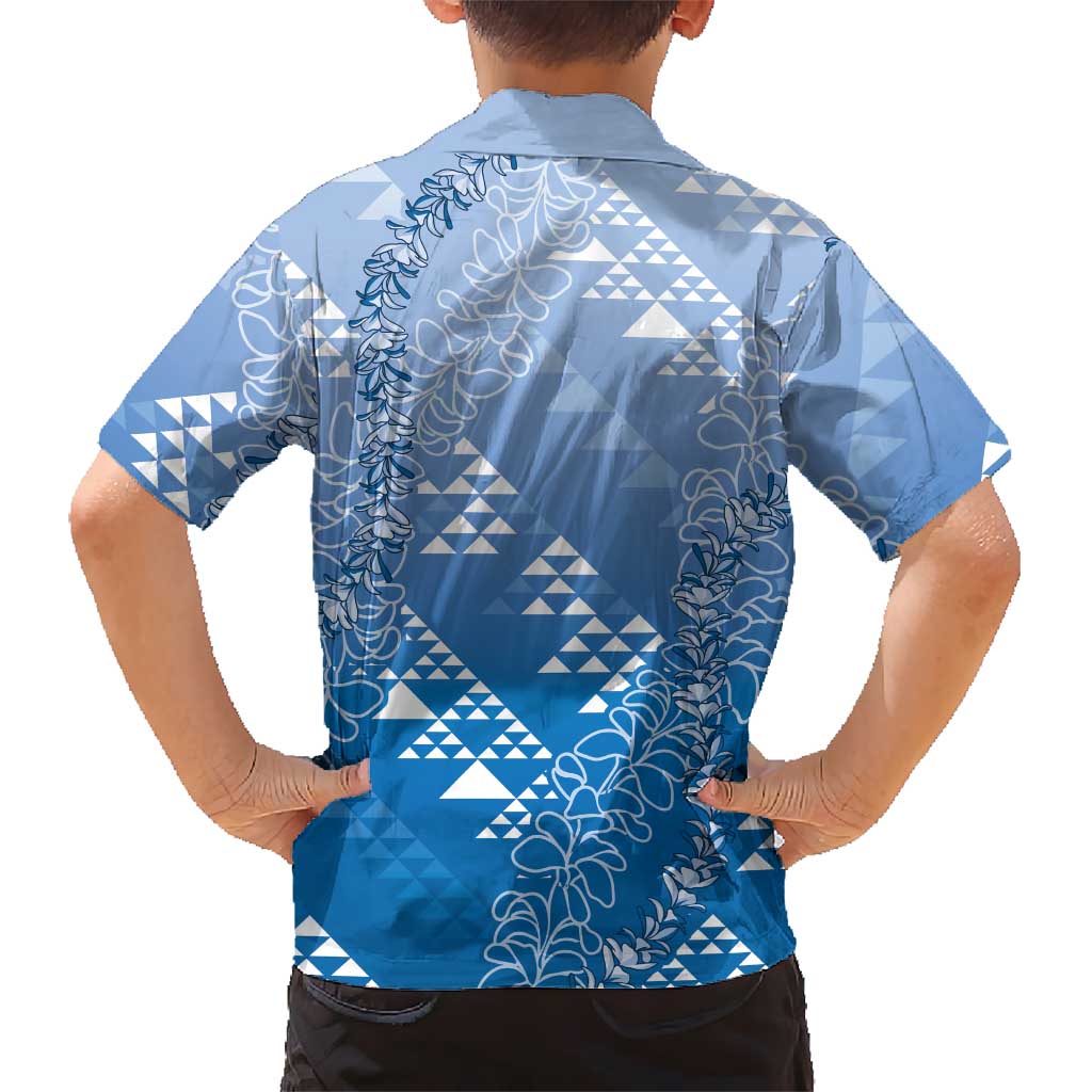 Hawaii Royal Blue Kapa Hawaiian Shirt Vintage 'Ohe Kāpala Motifs Mix Plumeria Leis