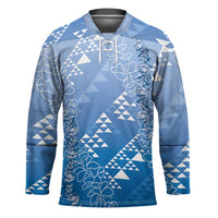 Hawaii Royal Blue Kapa Hockey Jersey Vintage 'Ohe Kāpala Motifs Mix Plumeria Leis