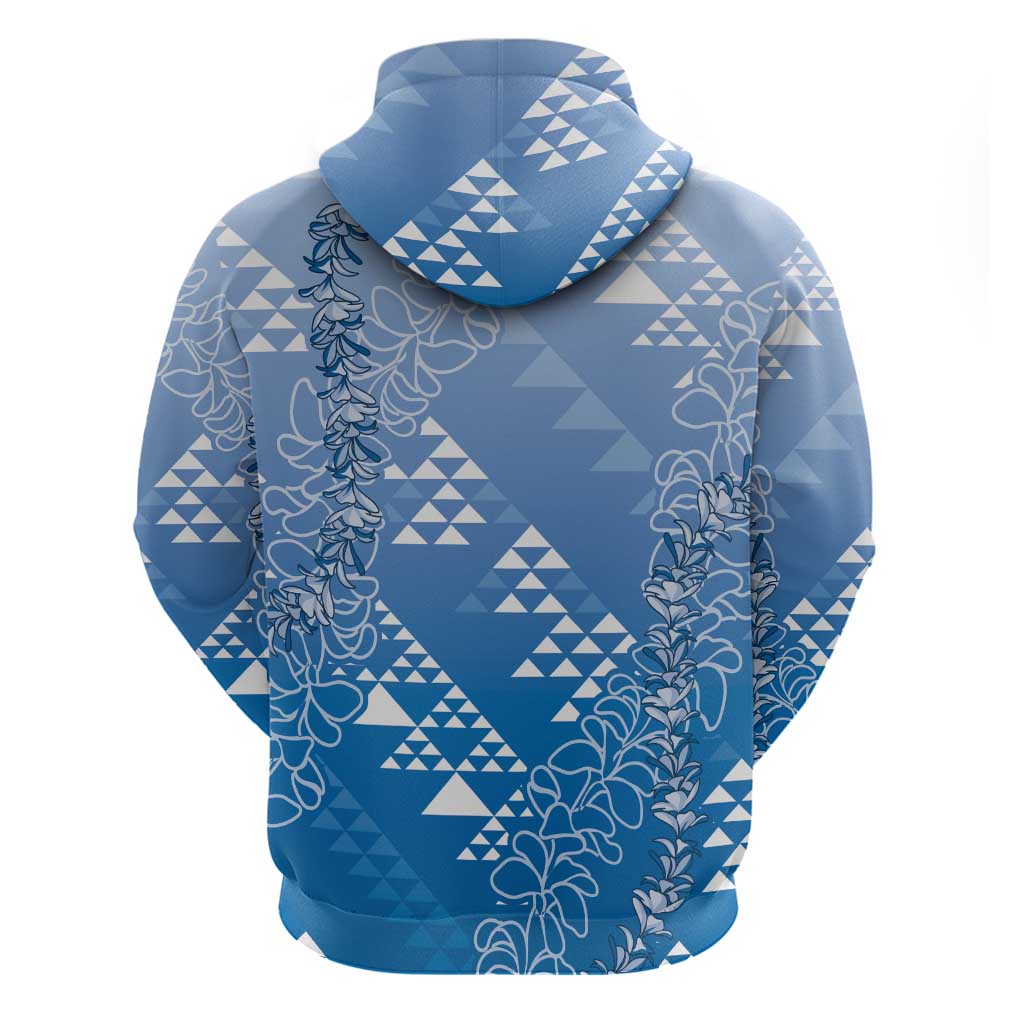 Hawaii Royal Blue Kapa Hoodie Vintage 'Ohe Kāpala Motifs Mix Plumeria Leis