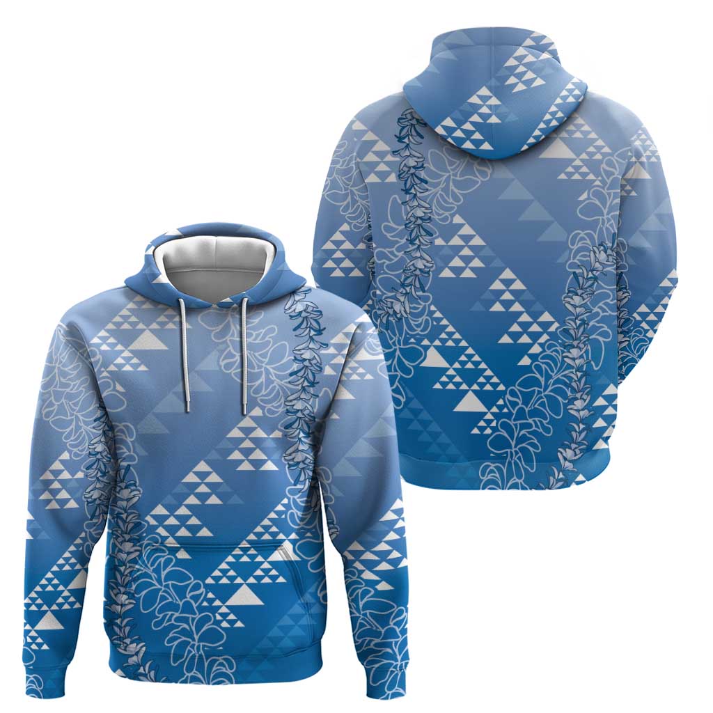 Hawaii Royal Blue Kapa Hoodie Vintage 'Ohe Kāpala Motifs Mix Plumeria Leis