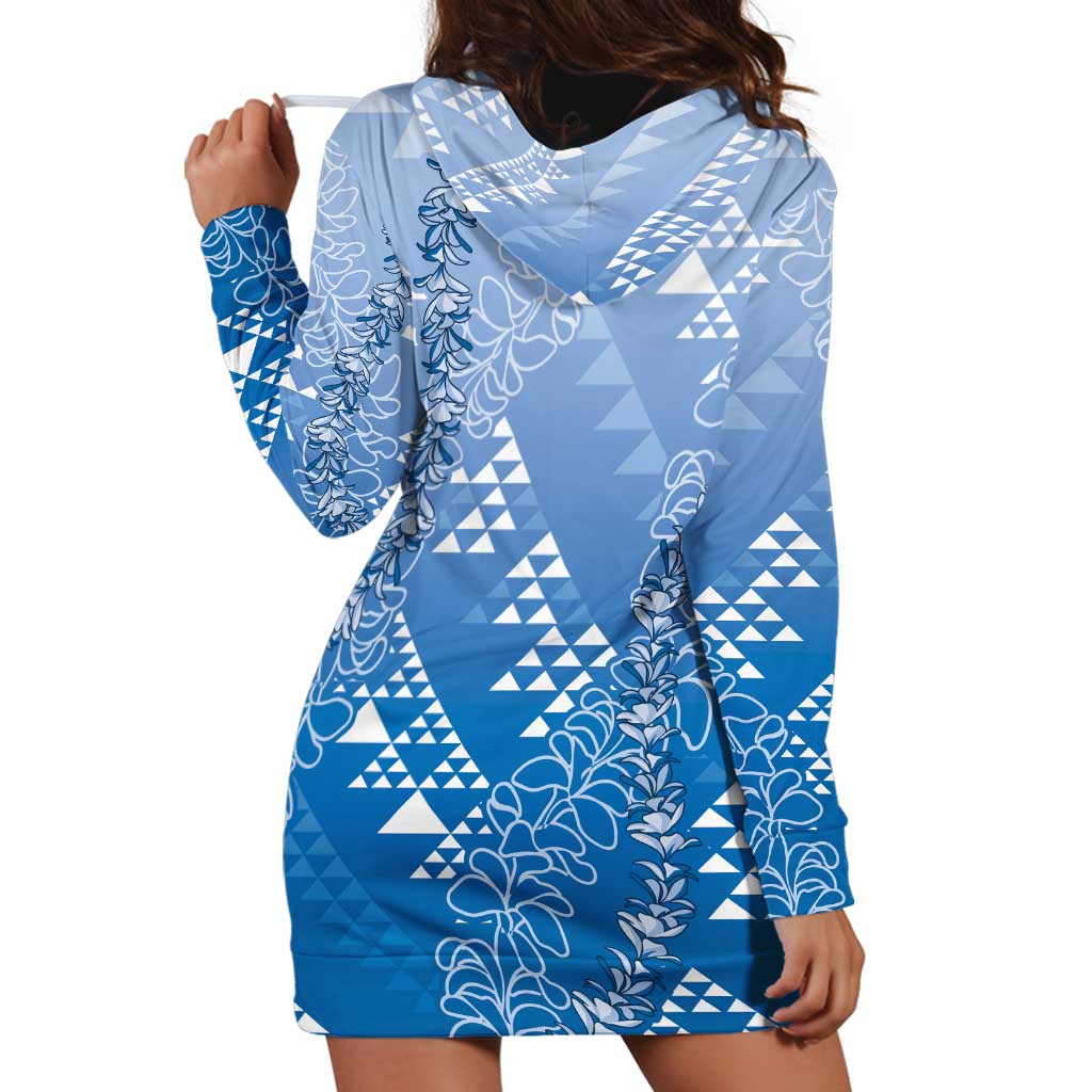 Hawaii Royal Blue Kapa Hoodie Dress Vintage 'Ohe Kāpala Motifs Mix Plumeria Leis
