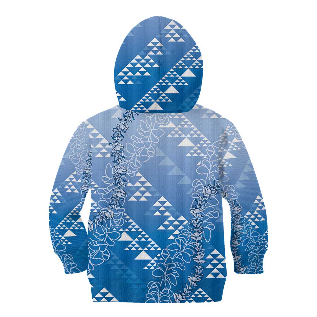 Hawaii Royal Blue Kapa Kid Hoodie Vintage 'Ohe Kāpala Motifs Mix Plumeria Leis