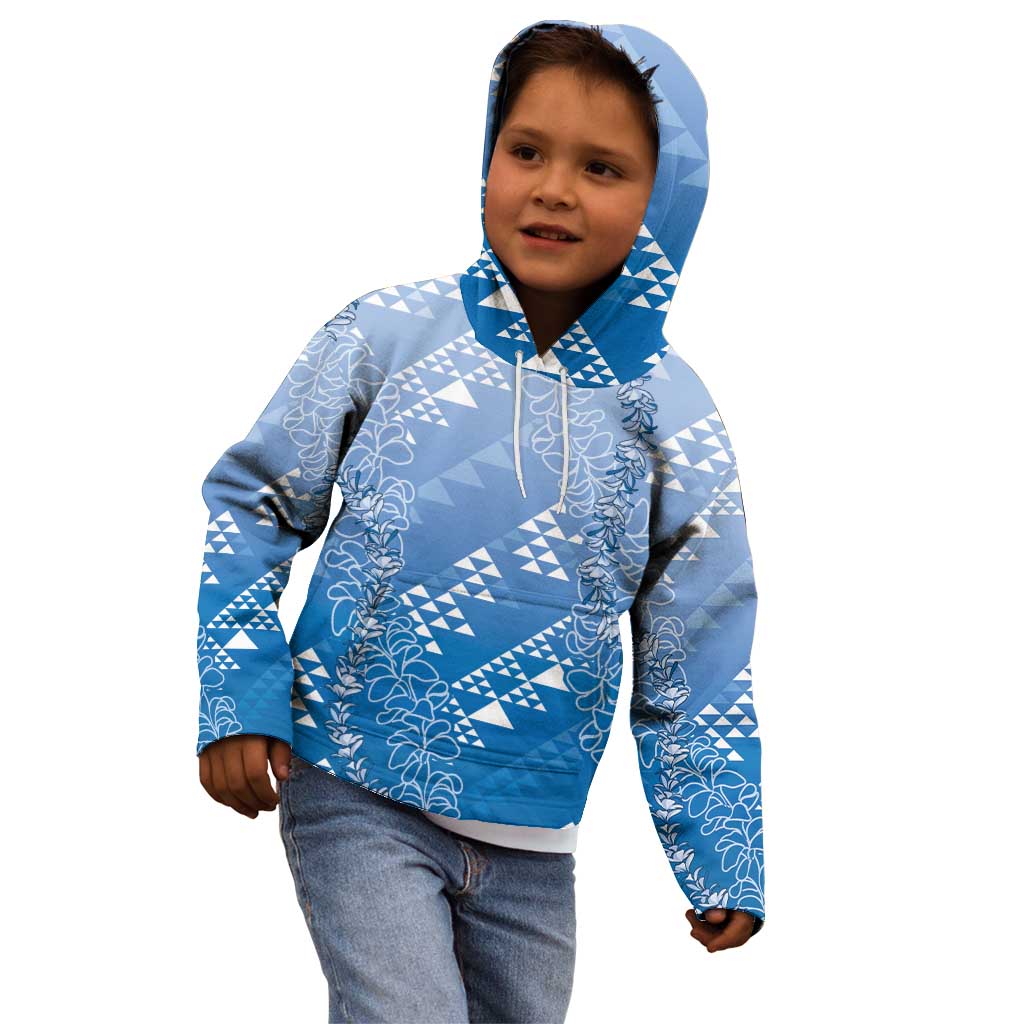 Hawaii Royal Blue Kapa Kid Hoodie Vintage 'Ohe Kāpala Motifs Mix Plumeria Leis
