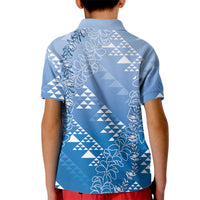 Hawaii Royal Blue Kapa Kid Polo Shirt Vintage 'Ohe Kāpala Motifs Mix Plumeria Leis